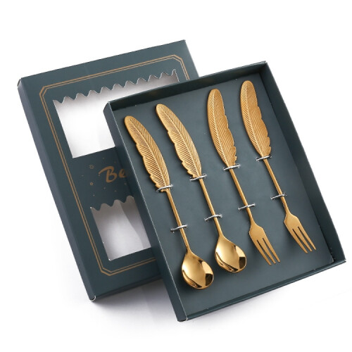304 Stainless Steel Feather Spoon compatiblek Literary Tableware,