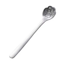 Cuchara de acero inoxidable para remover café y helado, cuchara con forma de pata de gato de dibujos animados, color plata.