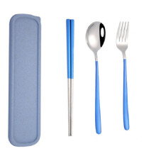3pcs Portable Stainless Steel Tableware Creative Set Chopsticks Spoon compatiblek Gift,Blue