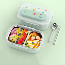 Isolierte Lunchbox aus Edelstahl 316, tragbar, hellgrün, 2 Fächer, für Kinder
