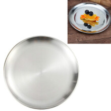 Stainless Steel Thickened Round Plate Cafe Tray Fruit Cake Plate Bone Plate Dish Shallow Plate, 26cm, Brushed Matte Silver