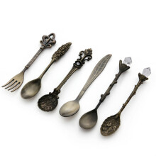 6-piece vintage mini coffee spoon set, royal style metal engraved coffee, fruit, dessert cutlery, kitchen utensils