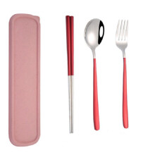3pcs / Set Portable Stainless Steel Tableware Creative Set Chopsticks Spoon compatiblek Gift,Red