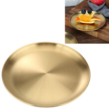 Stainless Steel Thickened Round Plate Cafe Tray Fruit Cake Plate Bone Plate Dish Shallow Plate,14cm, Brushed Matte Gold