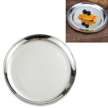 Stainless Steel Thickened Round Plate Cafe Tray Fruit Cake Plate Bone Plate Dish Shallow Plate,26cm,