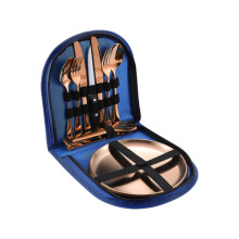 Juego de cubiertos portátiles de acero inoxidable, cuchillo para carne estilo western, juego de cucharas, azul oro rosa.