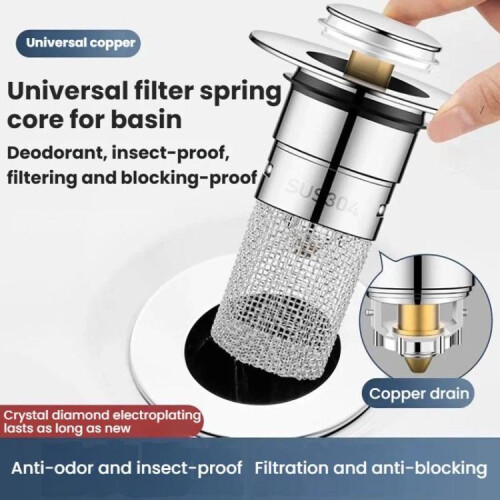 A2 Wire Basket Long Copper Core Basin Drainer Bouncing Core Washbasin Leakage Plug,Large Caliber 33-40mm 2