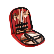 Stainless Steel Portable Cutlery Set Western Steak Knife compatiblek Spoon Set,Red Rose Gold