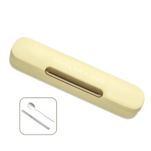 Portable Spoon Chopsticks Cutlery Set with Storage Box compatible Students, Office Workers and Camping(Cream)