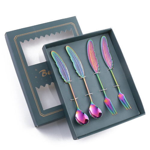 304 Stainless Steel Feather Spoon compatiblek Literary Tableware,