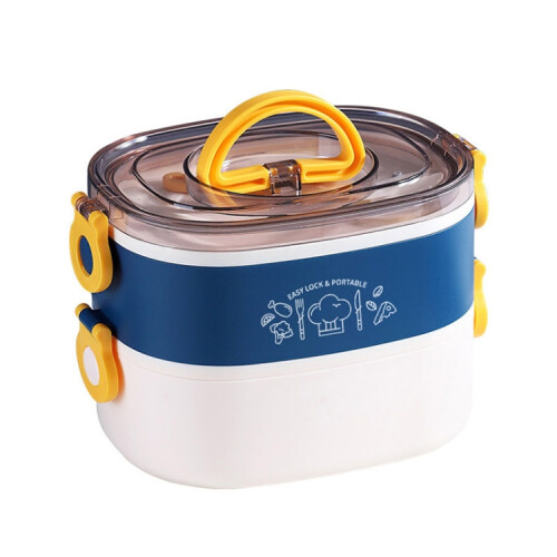 Large Capacity Oval Divided Portable Office Insulation Lunch Box,1.2L (Plastic Blue)