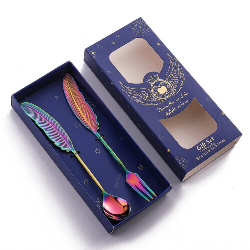 304 Stainless Steel Feather Spoon compatiblek Literary Tableware,
