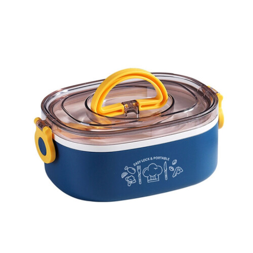 Large Capacity Oval Divided Portable Office Insulation Lunch Box,600ml (Stainless Blue)
