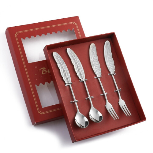 304 Stainless Steel Feather Spoon compatiblek Literary Tableware,