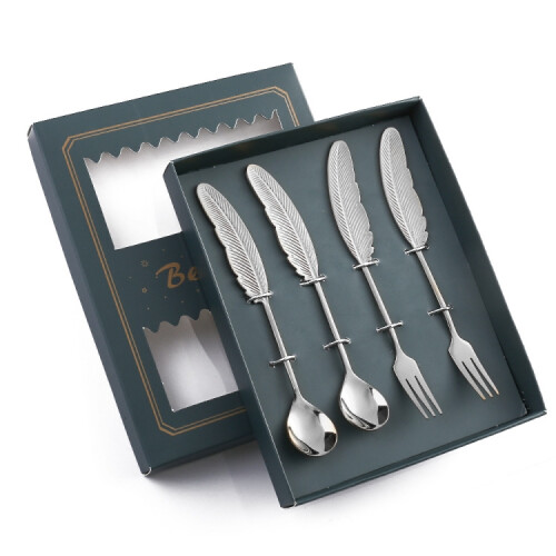 304 Stainless Steel Feather Spoon compatiblek Literary Tableware,