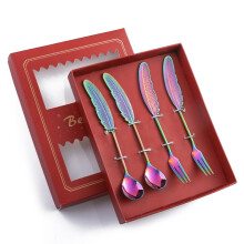 304 Stainless Steel Feather Spoon compatiblek Literary Tableware,