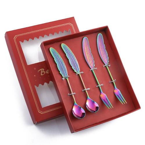 304 Stainless Steel Feather Spoon compatiblek Literary Tableware,