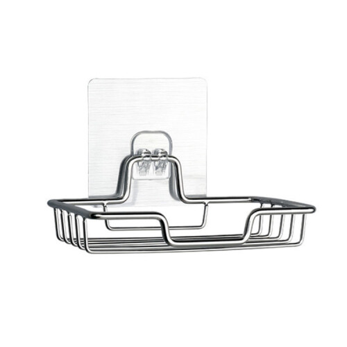 Stainless Steel Wall-Mounted Bathroom Soap Storage Rack, Single Layer With Sticker