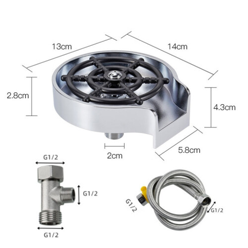Automatic Faucet High Pressure Spray Washer, Silver+Soft Hose+G1/2 Three-way 1