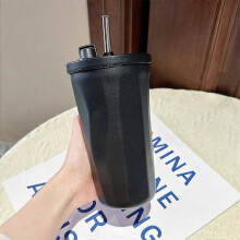 (black) Insulated Mug 304 Stainless Steel Diamond Gradient Straw Coffee Mug Large Capacity Cold Ice Mug