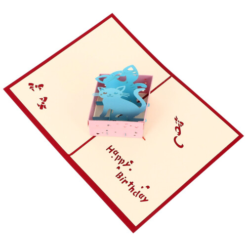 3D vyskakovací přání s kočkou, ruční papír 1