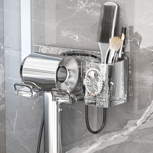 Hair dryer holder, bathroom wall-mounted storage rack (no drilling required) 1