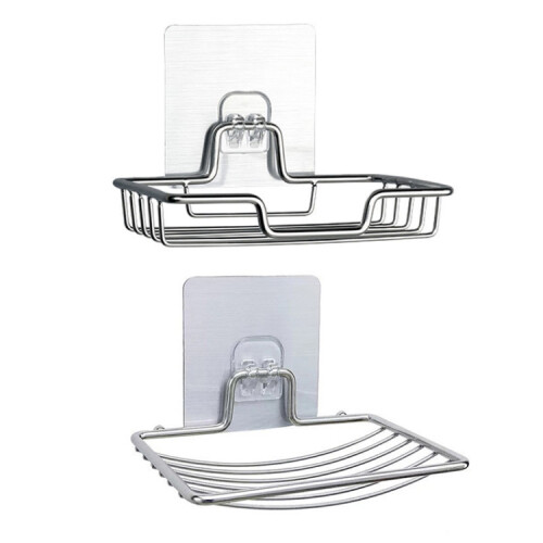 Stainless Steel Wall-Mounted Bathroom Soap Storage Rack, Single Layer With Sticker 1