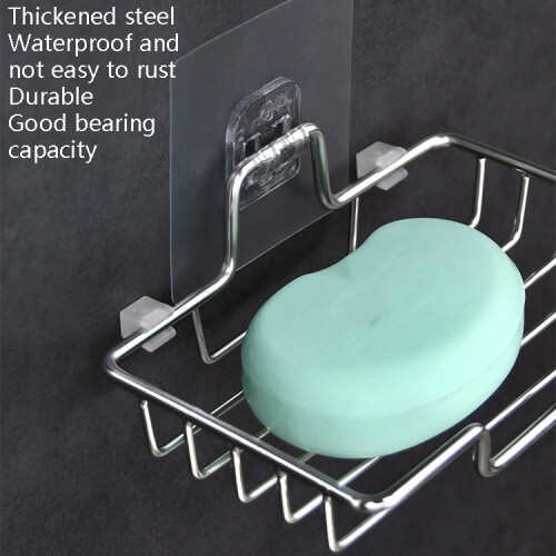 Stainless Steel Wall-Mounted Bathroom Soap Storage Rack, Single Layer With Sticker 2