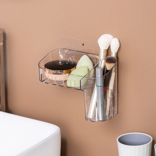 Magic Sticker Plastic Toiletry Makeup Storage Box Transparent Home Creative Organizing Box,Specification: Shallow Style 2