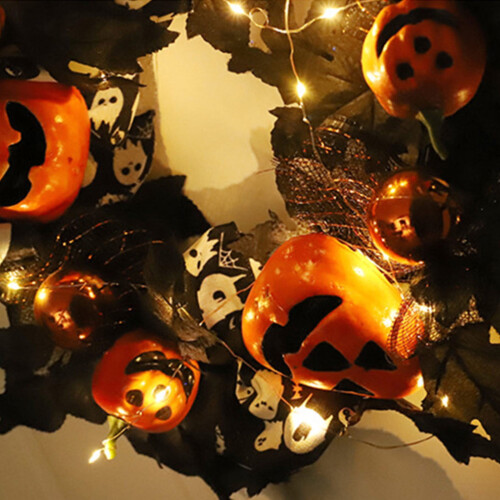 Green Artificial Wreath with Ghost & Pumpkin, 40cm 2