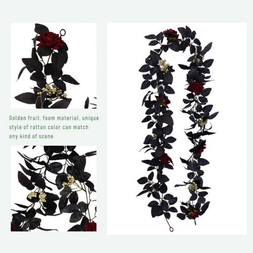 Black Halloween Rose Garland 180cm 1