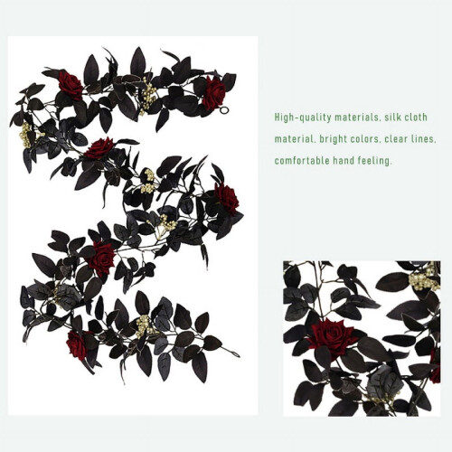 Black Halloween Rose Garland 180cm 2