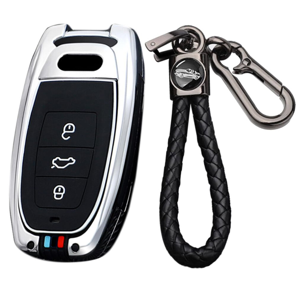 Key Case Cover For Audi R8 Q5 Q7 S3 S4 S5 S6 S7 S8, Zinc Alloy Shockproof 3 Button Key Fob Protector Silver 9310869835905
