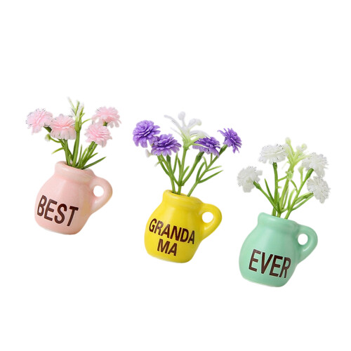 3 Stück Kühlschrankmagnete, Mini-Keramikvase mit- OMA