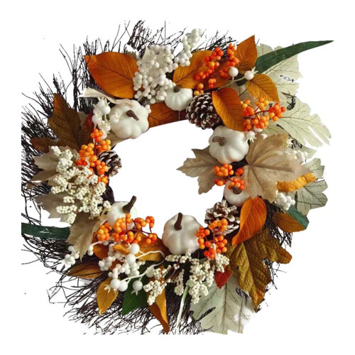 Cotton Maple Leaf & Pumpkin Wreath for Thanksgiving 1