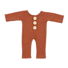 Babytøjssæt til nyfødte, ribbet strik langærmet ensfarvet rund hals bodysuit med lynlåslukning, vendbar vantedesign unisex jumpsuit