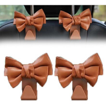 (brown) 2 pcs Bowknot Design Car Seat Back Hooks,Multipurpose Automotive Organize Decoration