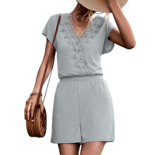 Tuta corta da donna con tasche, tuta senza maniche, tute corte alla moda da donna per la stagione calda, tute corte con cintura in vita, dettagli in