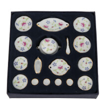 Service à thé miniature en porcelaine exquise, ornements délicats pour des scènes de maison de poupée enchanteresses, collection de 15 pièces
