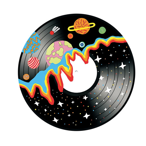 Retro Holzschild mit Planeten-Design, Kritzeleien,-D
