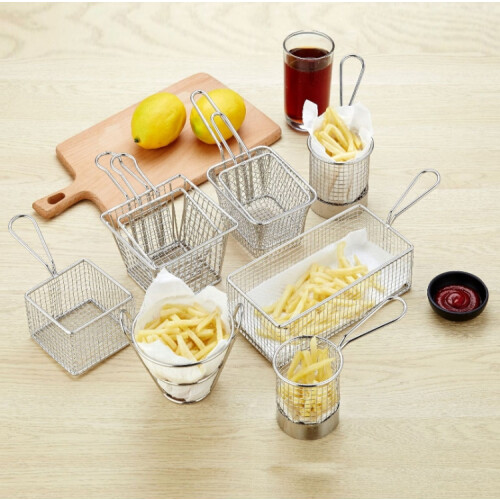 J13449 Edelstahl Mini-Pommes-Korb Restaurant Snack Brotteller 1