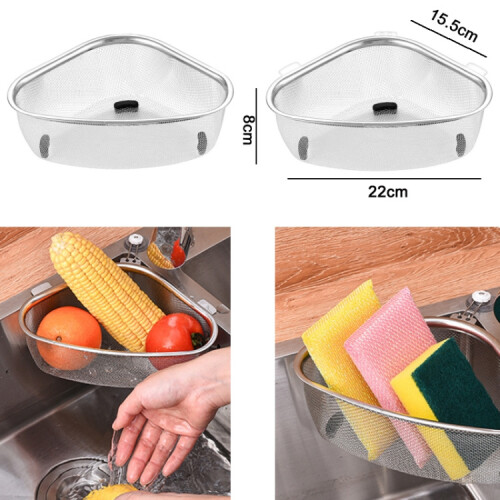 Kitchen Multifunctional Stainless Steel Triangle Sink Drain Basket, Standing Hanging 1