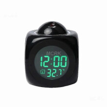 (black) Voice Talking Temperature LED Wall Ceiling Clock Projection Multi-function Projection Alarm Clock Digital Home