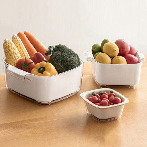 Kitchen Double Layer Drainage Basket Vegetable And Fruit Storage Rack, Milky White Small 1