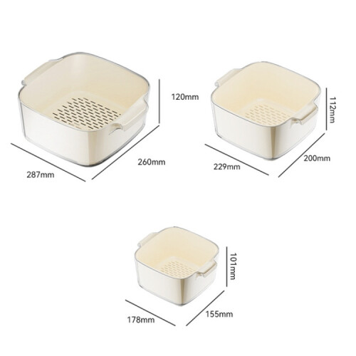Kitchen Double Layer Drainage Basket Vegetable And Fruit Storage Rack, Milky White Small 2