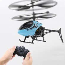 (blue) Way Remote Control Helicopter with Light Usb Charging Fall Resistant Mini