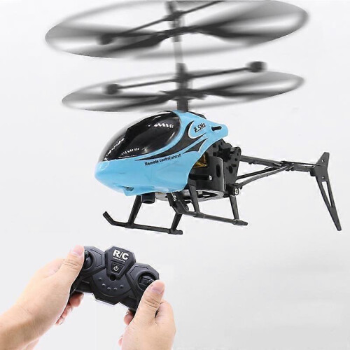 (blue) Way Remote Control Helicopter with Light Usb Charging Fall Resistant Mini