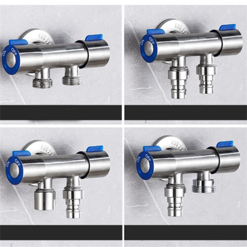 Stainless Steel One-In-Two-Out Multi-Function Three-Way Valve Faucet,Double 4-point Thread 1