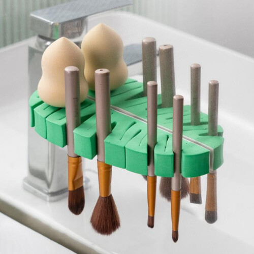 Leaf Shape Makeup Brush Drying Rack Wall-mounted Self-adhesive Bathroom Toothbrush Storage Rack(Yellow) 1