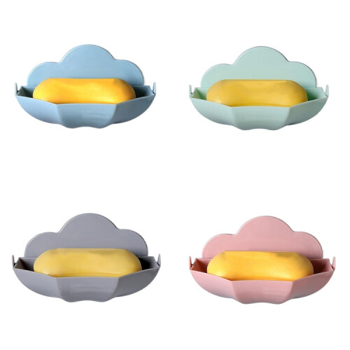 Cloud-shaped Soap Box Drain-free Wall-mounted Cute Soap Rack(Blue) 1